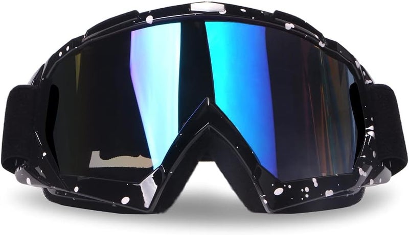 4-FQ Motorcycle Goggles Dirt Bike Goggles Windproof ATV Dustproof Racing GogglesScratch Resistant Ski Goggles Protective Safety Glasses PU Resin (Black frame+Color lens) - Image 1
